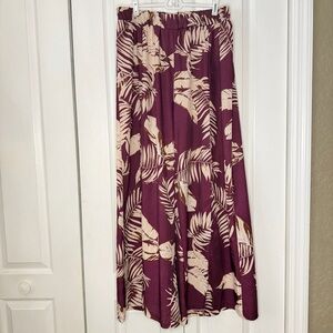 SHEIN Curve Burgundy and Cream tropical print wide leg pants slits size 1XL